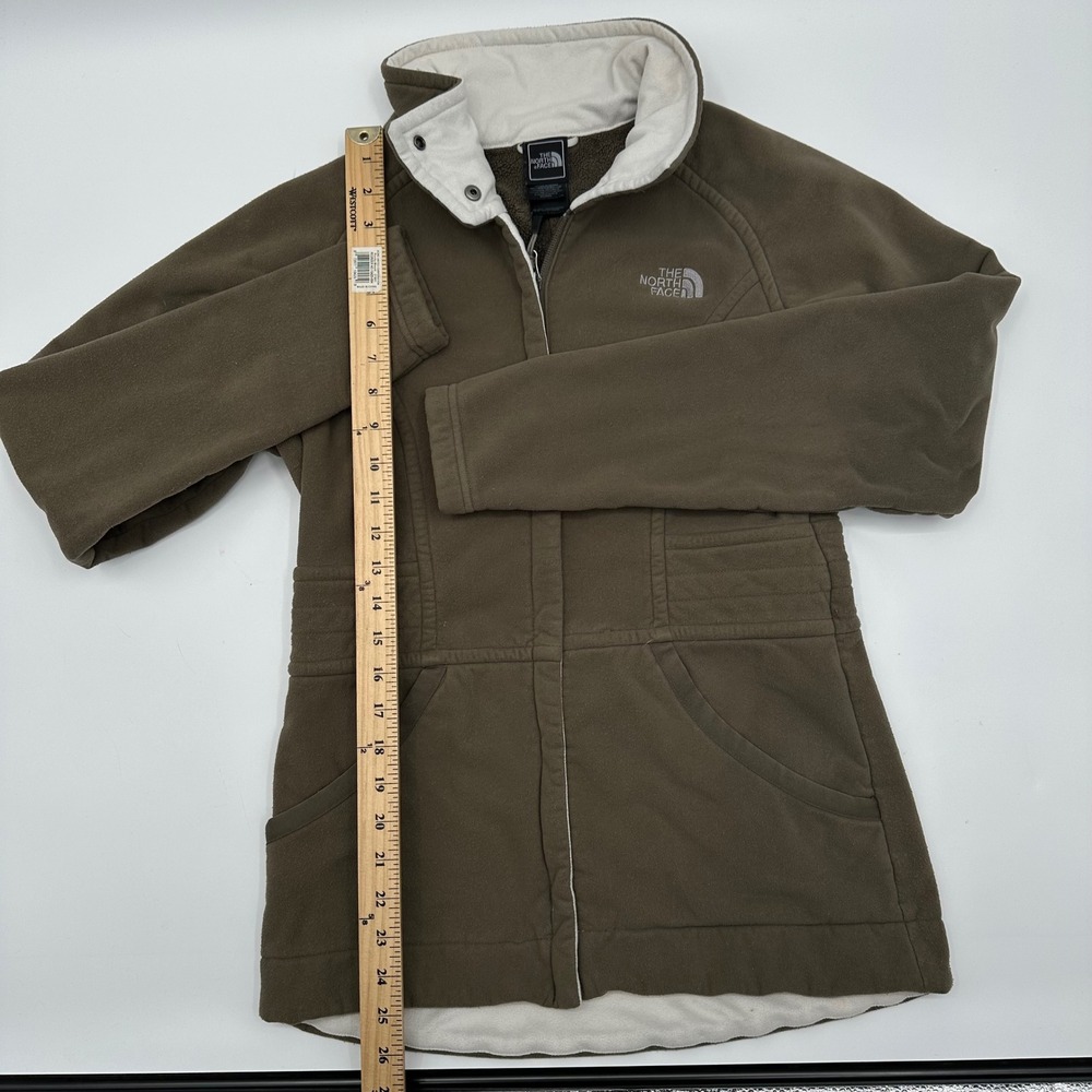 The North Face Womens Small Full Zip Fleece Jacket Green Snap Collar Preppy Coat - Picture 7 of 13